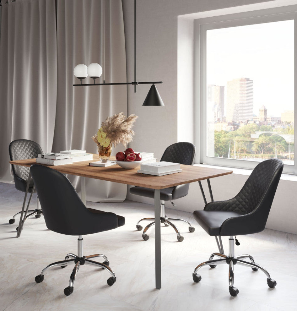 Office Chair, Faux Vinyl Leather, Steel, Black, Chrome, Mid Century Business