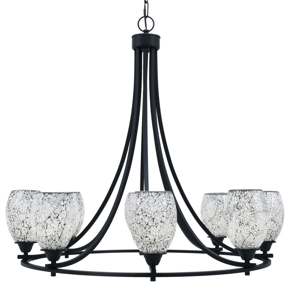 Paramount Uplight 8-Light Chandelier, Matte Black, 5" Black Fusion Glass