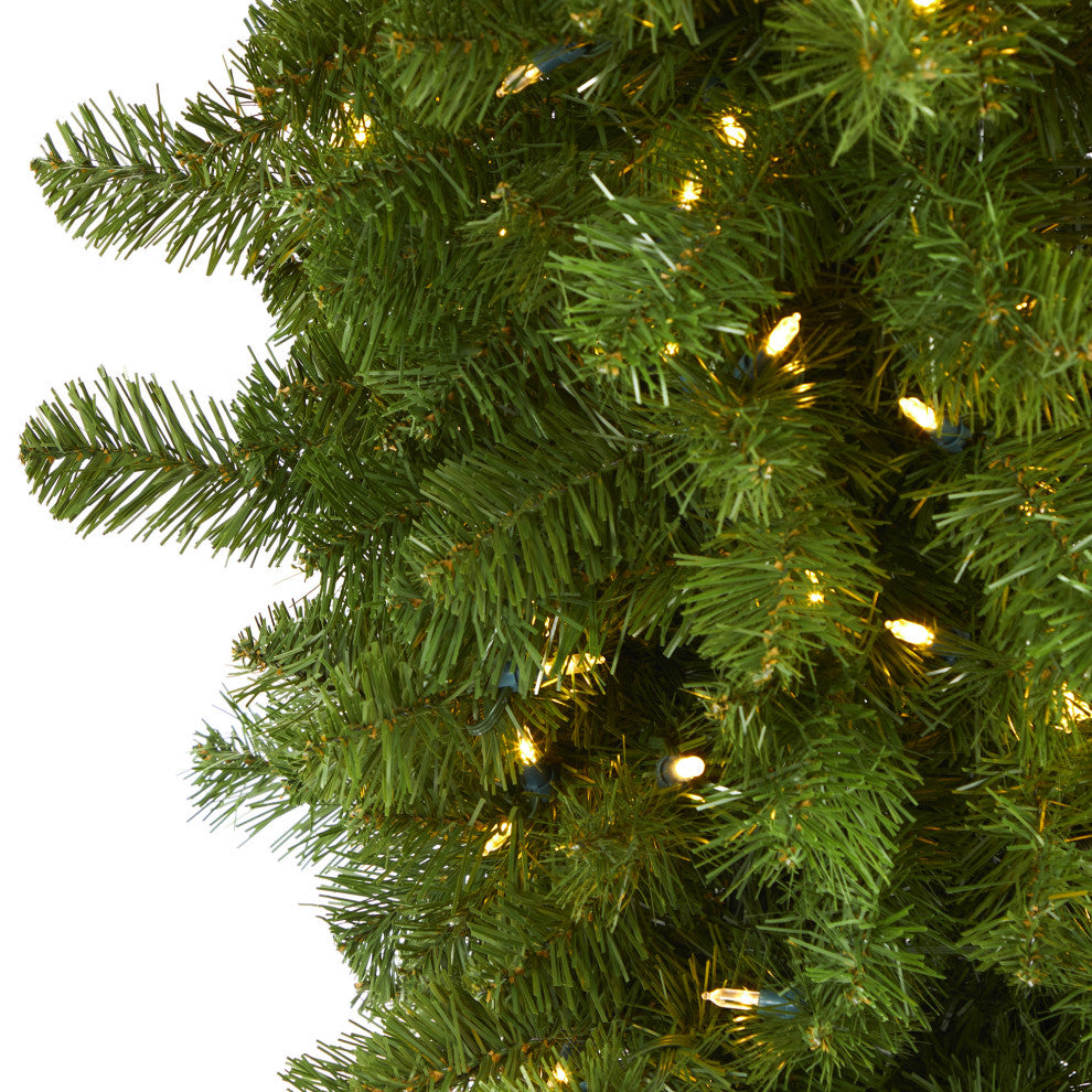 8' Sun Valley Spruce Upside Down Faux Xmas Tree W/ Lights & Bendable Branches