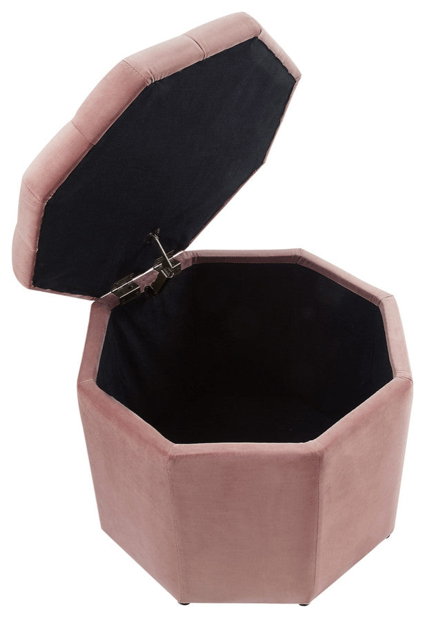 25" Blush Velvet And Black Tufted Specialty Storage
