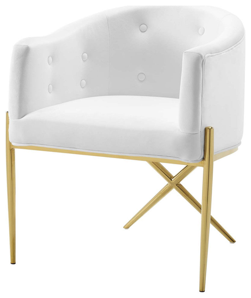 Side Dining Chair, Set of 2, Velvet, Metal, White, Modern, Bistro Restaurant