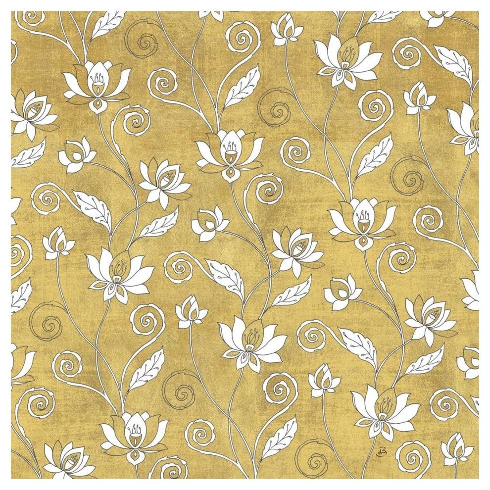 "Color my World Lotus Pattern Gold" Paper Print by Daphne Brissonnet, 20"x20"
