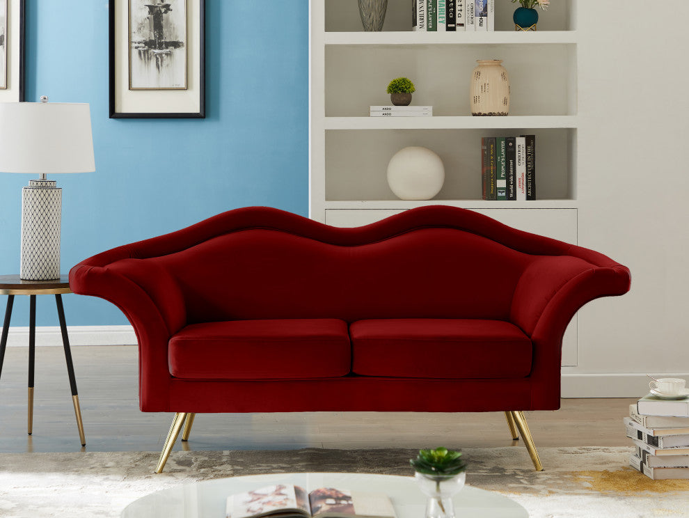 Lips Velvet Upholstered Loveseat, Red