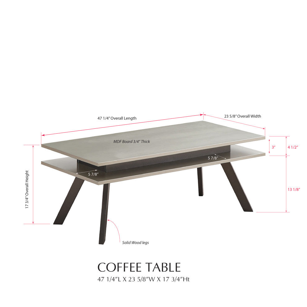 Quan Modern Coffee Table Set With Flared Legs Champagne and Gray Wood
