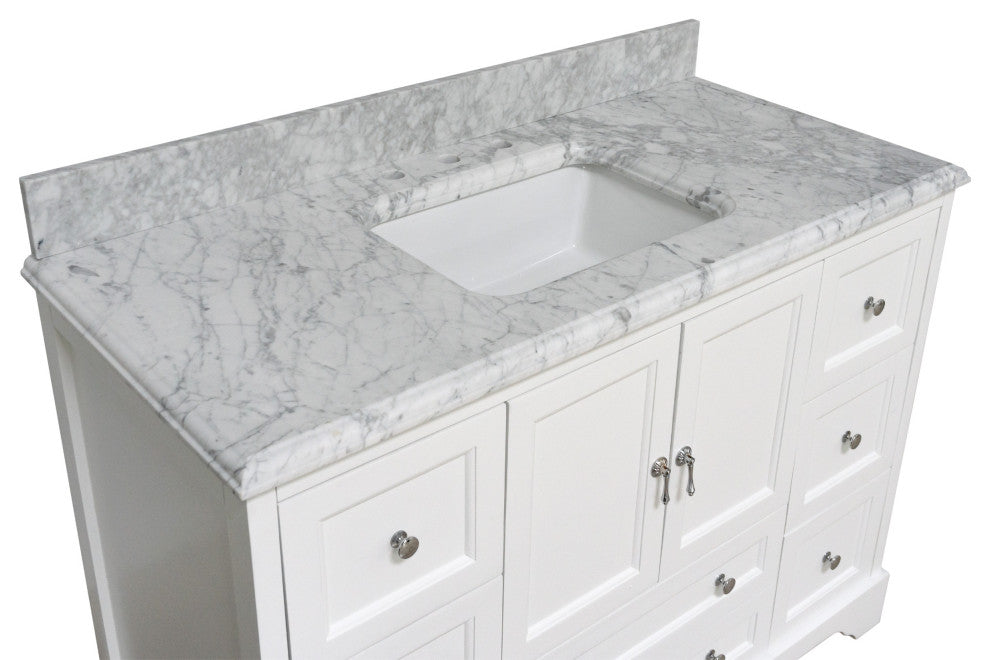 Madison 48" Bathroom Vanity, White, Carrara Marble