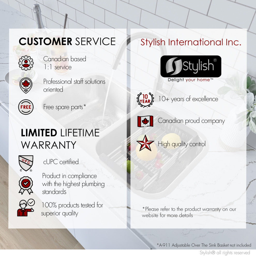 STYLISH Jaspel Dual Mount 32" Double-Bowl Stainless Steel Kitchen Sink