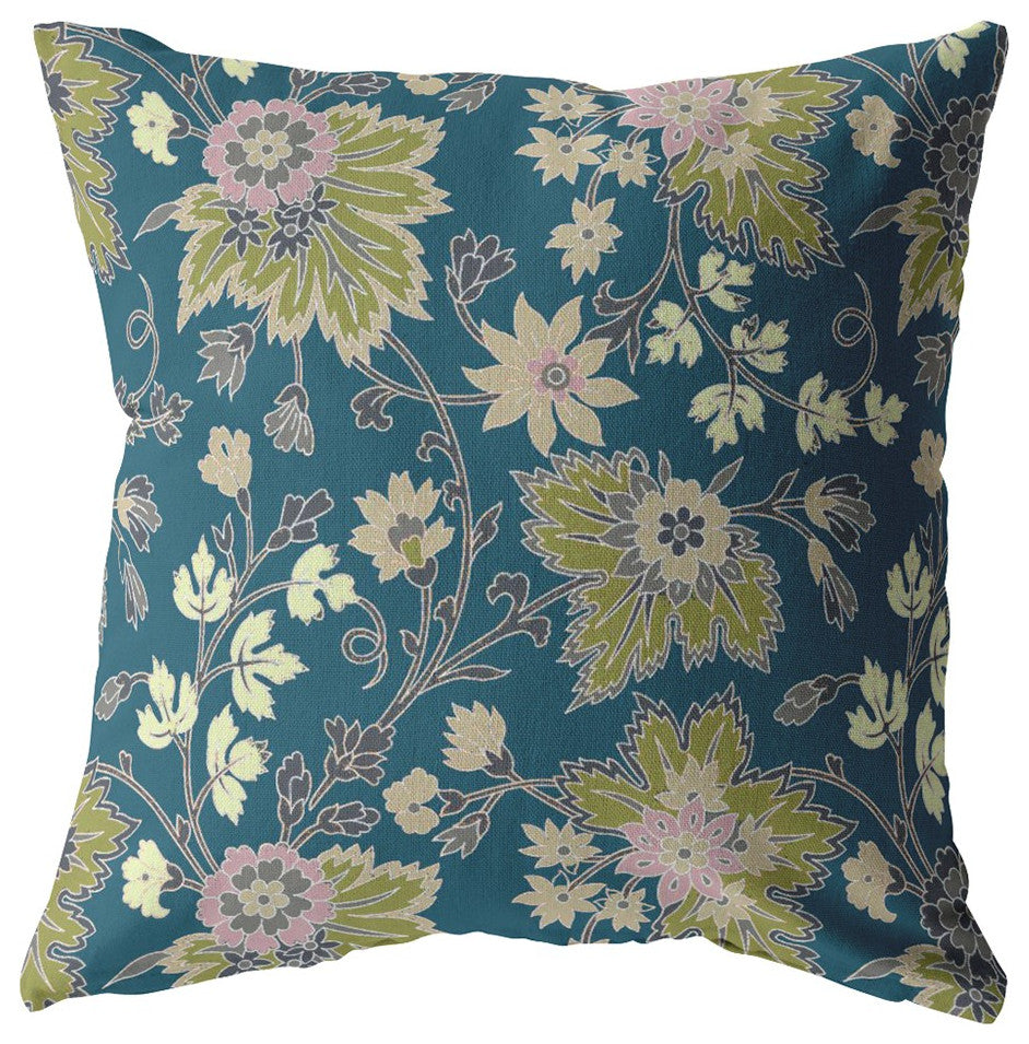 20 Teal Green Jacobean Suede Throw Pillow