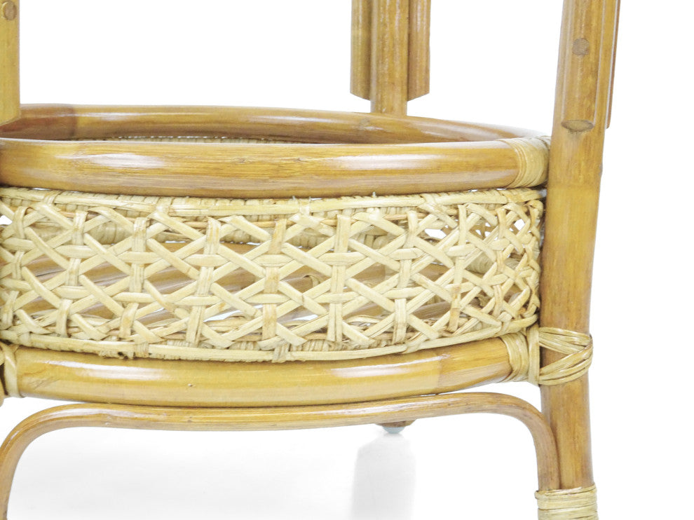 Pelangi Round Rattan Wicker Coffee Table With Glass, Natural