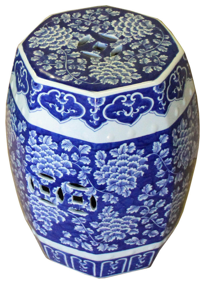 Chinese Blue and White Porcelain Floral Theme Octagon Stool Table Hcs4348