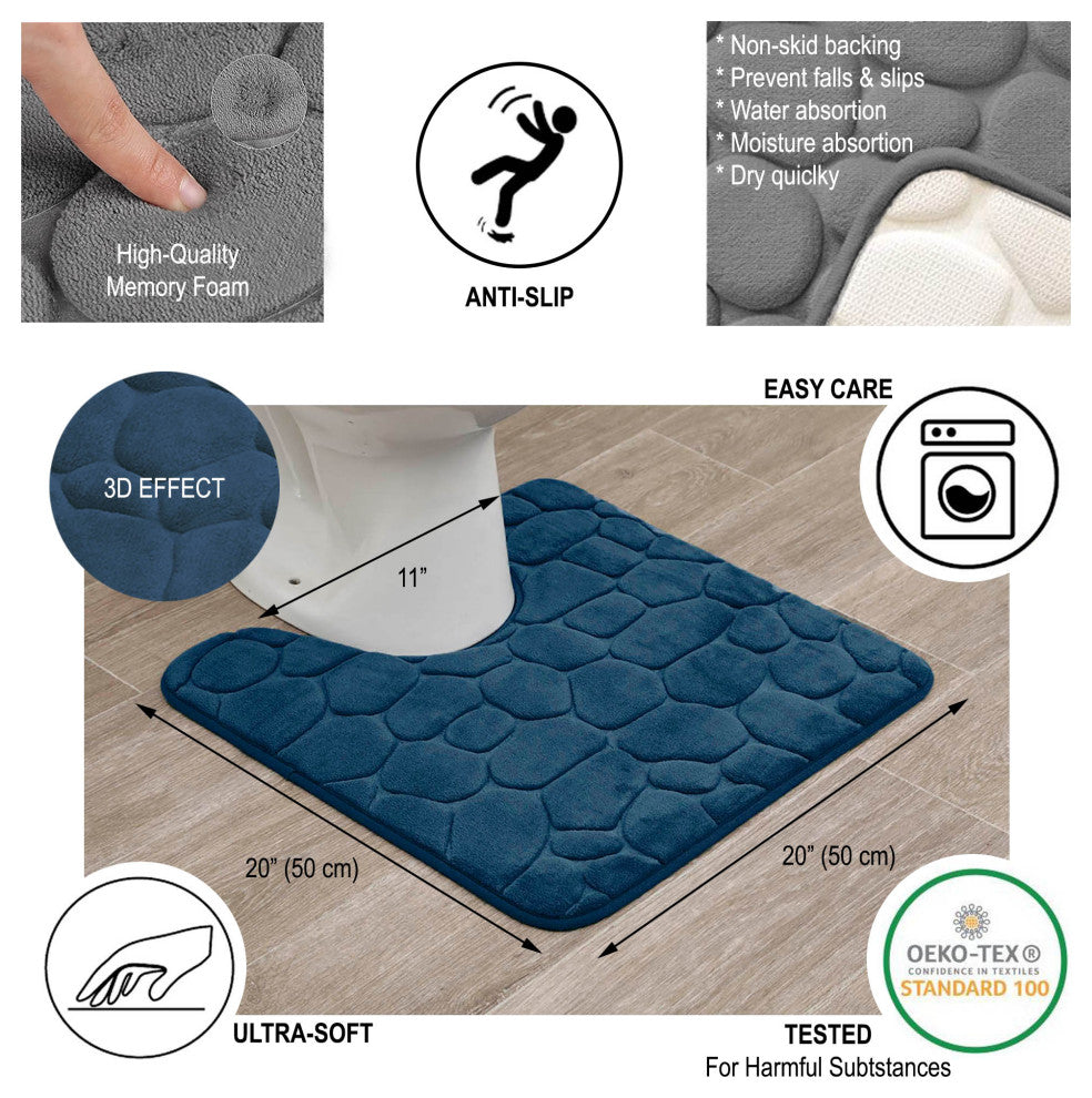 Bath Rug Memory Foam Mat 3D Pebble, Navy Blue, Contour Rug 20"x20"
