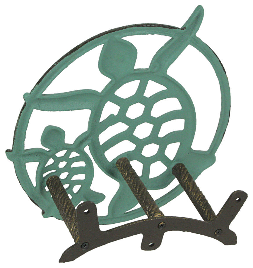 Verdigris Bronze Finish Cast Iron Sea Turtle Wall Mounted Garden Hose Holder
