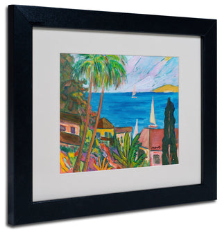 'Three Sails on the Pacific' Matted Framed Canvas Art by Manor Shadian