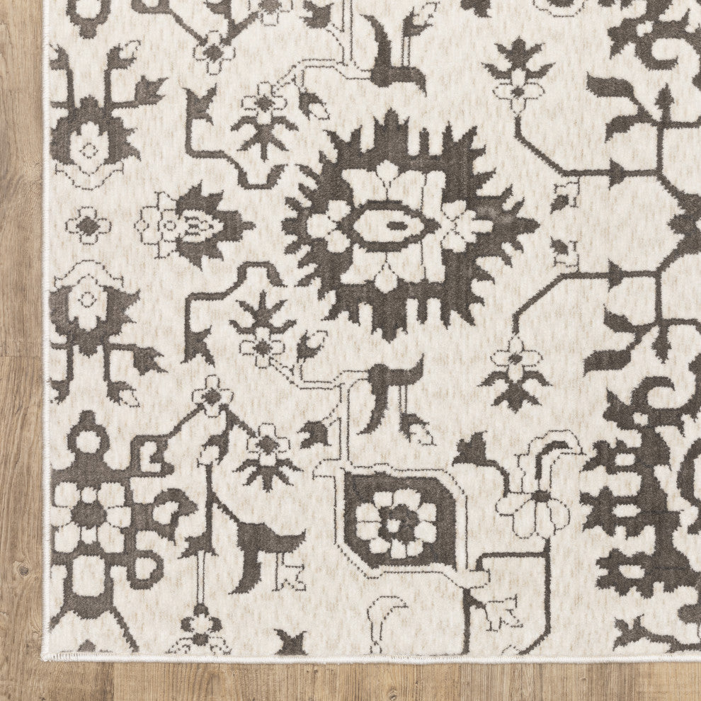 Iris Two-Tone Oriental Ivory/ Grey Area Rug 9'10" x 12'10"