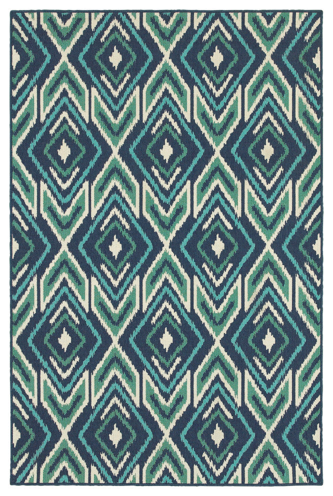 Oriental Weavers Meridian Navy/Green Geometric Indoor/Outdoor Rug 3'7"X5'6"