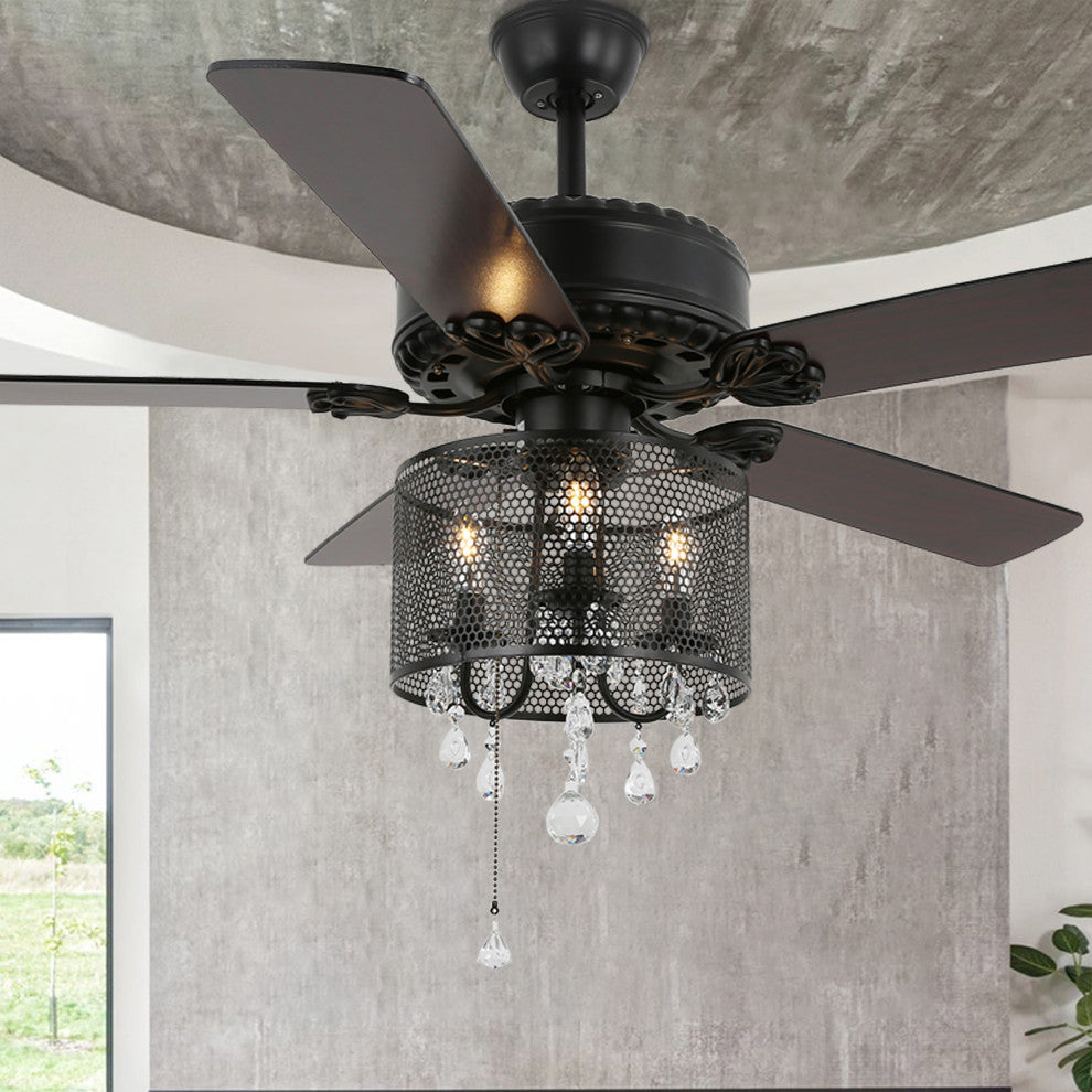 Black Ceiling Fan with Remote Reversible Chandelier 52inch, Black
