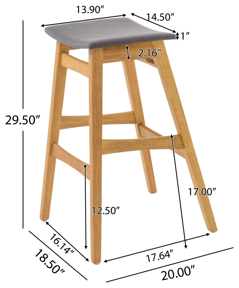 GDF Studio Oster Mid Century Design Bar Stools, Gray/Oak, Set of 2