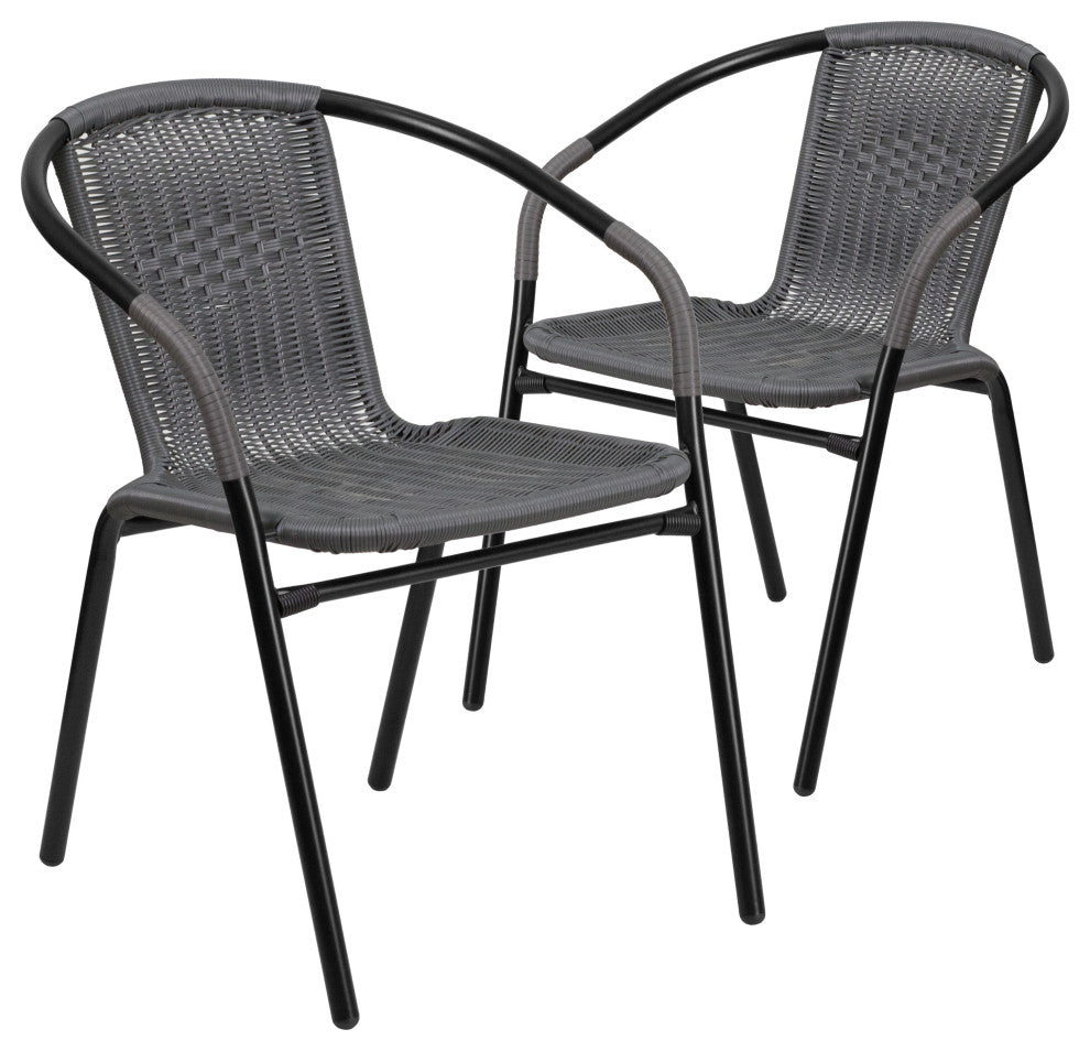 2 Pack Rattan Indoor-Outdoor Stack Chair, Gray