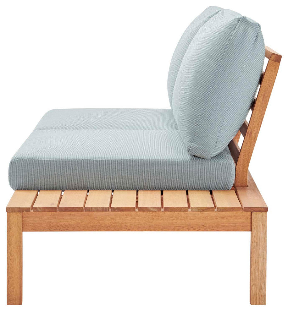 Lounge Loveseat Sofa, Wood, Brown Natural Blue, Modern, Outdoor Patio Bistro