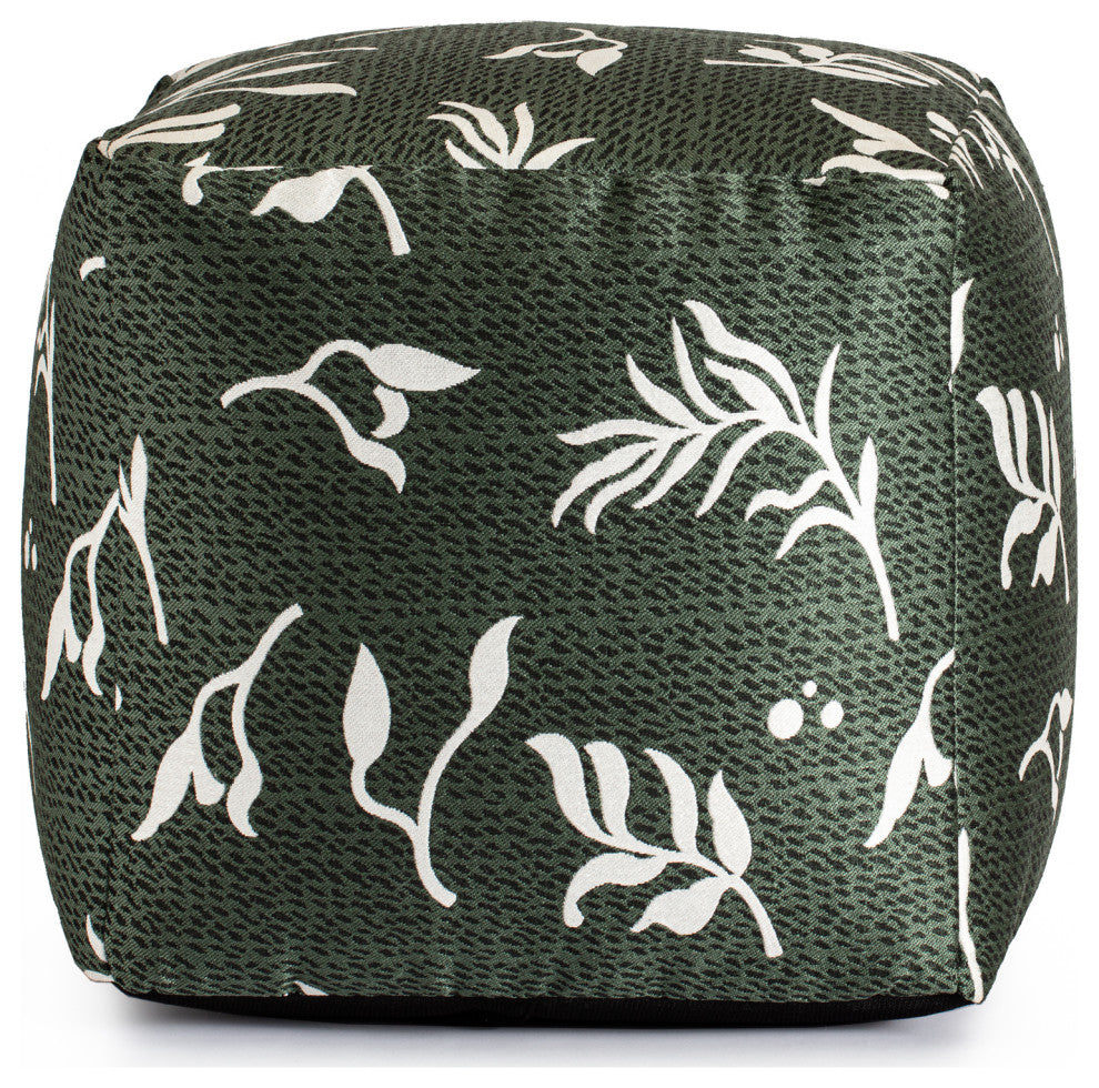 Frangipani Green 18" x 18" x 18" Green and Ivory Pouf