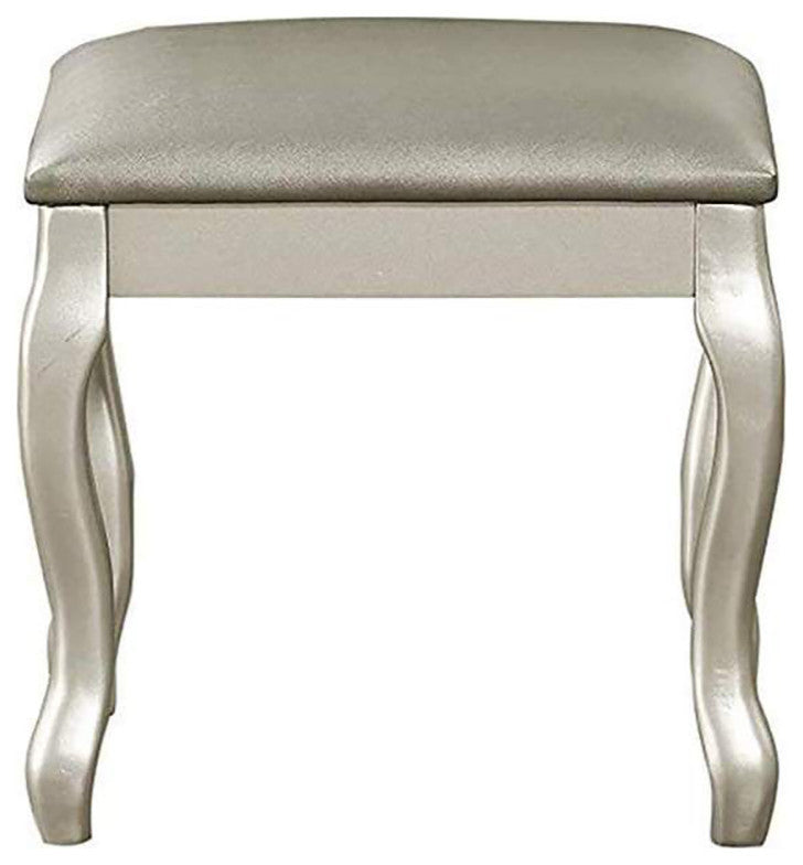 Flip Up Mirror Vanity Set With Stool, Silver