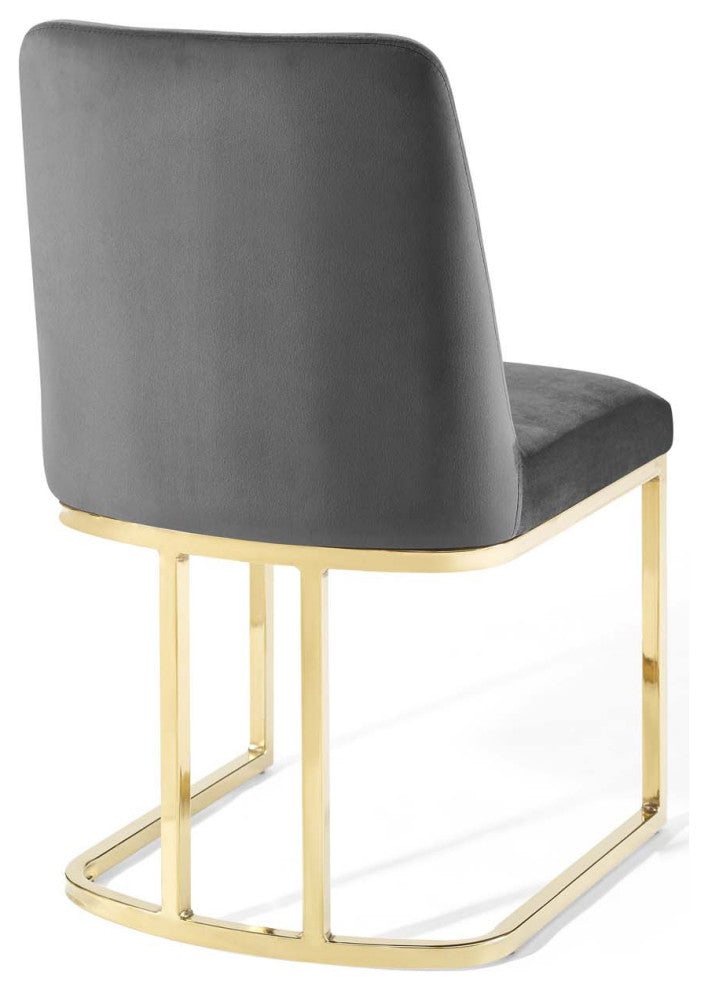 Amplify Sled Base Performance Velvet Dining Side Chair - Gold Gray