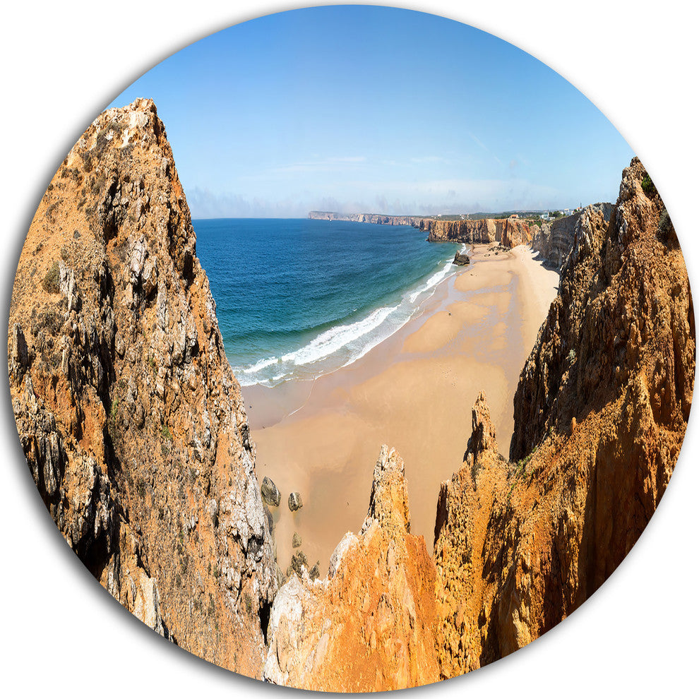Rocky Bay Portugal Panorama, Landscape Disc Metal Artwork, 36"