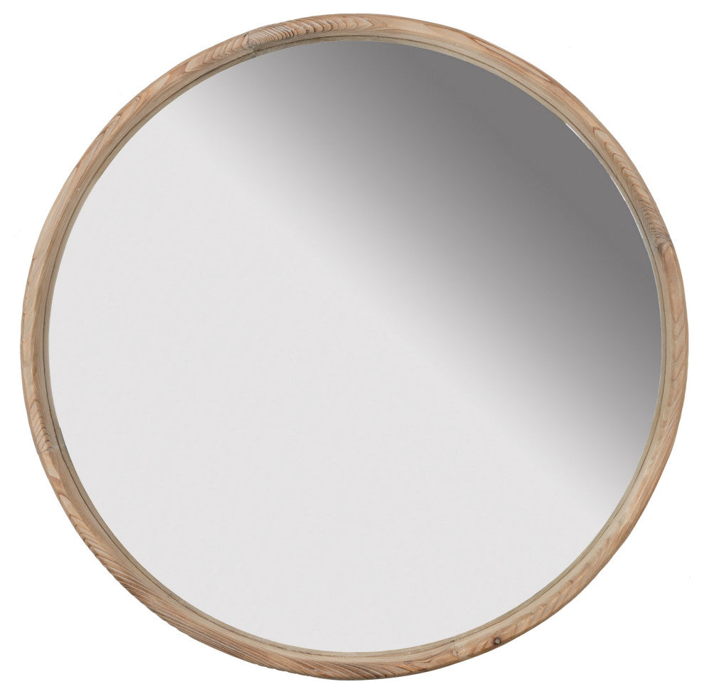 Benzara BM286105 28" Wall Mount Accent Mirror, Natural Fir Wood