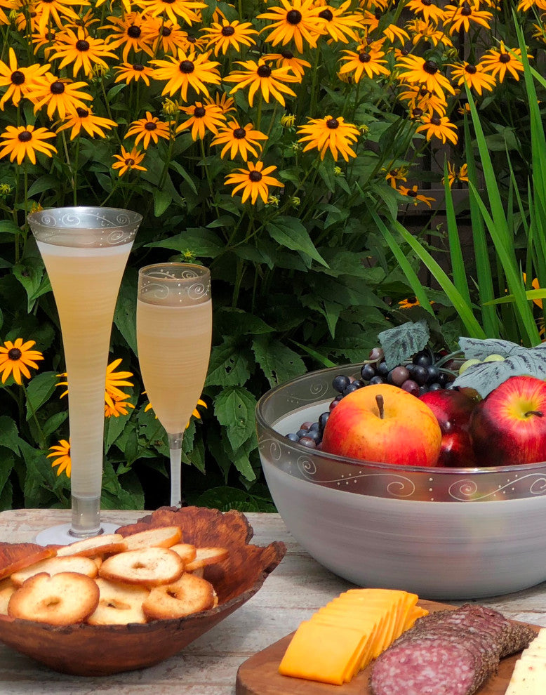 Heirloom Pewter Swirl Hollow Flute Glasses, Set of 2