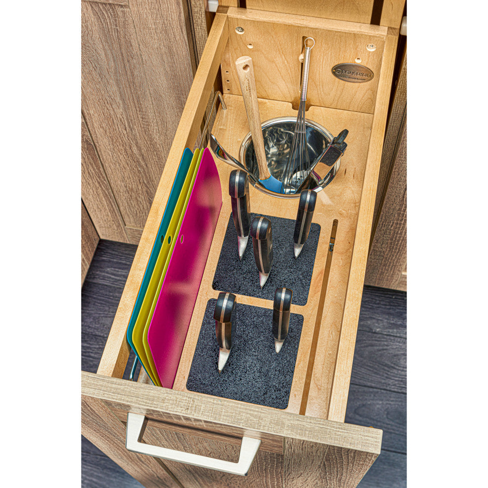 Wood Base Cabinet Knife Block Pull Out Organizer With Soft Close, 8.75"