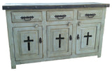 Templar Cross Rustic Bathroom Vanity, White Wash, 55"x22"x36", Fake Middle Drawer