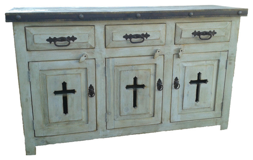 Templar Cross Rustic Bathroom Vanity, White Wash, 55"x22"x36", Fake Middle Drawer