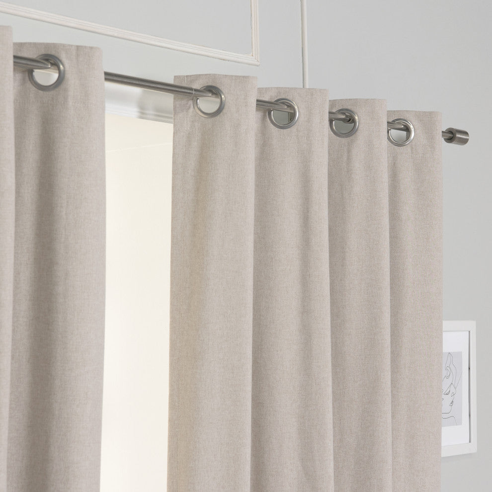 Linen Textured Grommet Thermal Total Blackout Curtains, Natural, 52"x63"