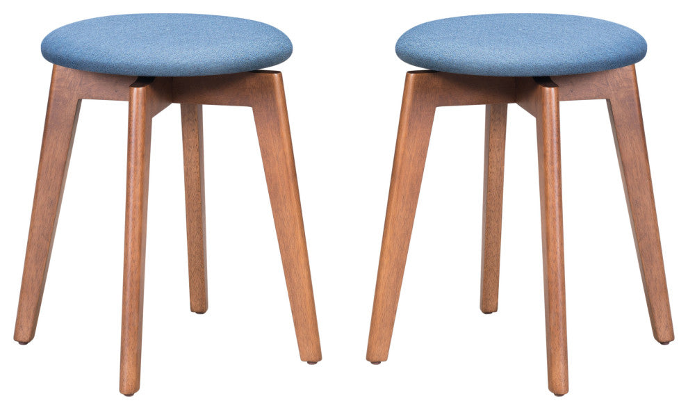 Billy Stool, Set of 2 Walnut & Blue