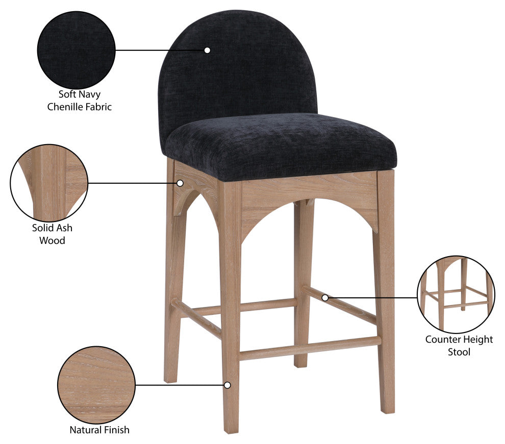 Waldorf Chenille Upholstered Stool, Black, Chenille, Natural Finish, Black, Chenille Fabric, Natural Finish