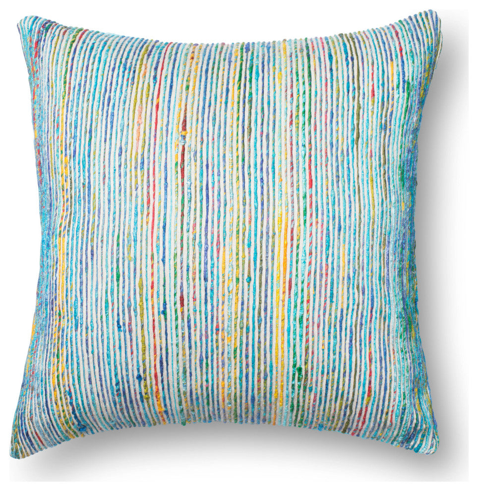 Recycled Sari Silk With Texture Throw Pillow, Blue / Multi, 22"x22", No Fill