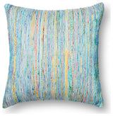 Recycled Sari Silk With Texture Throw Pillow, Blue / Multi, 22"x22", No Fill
