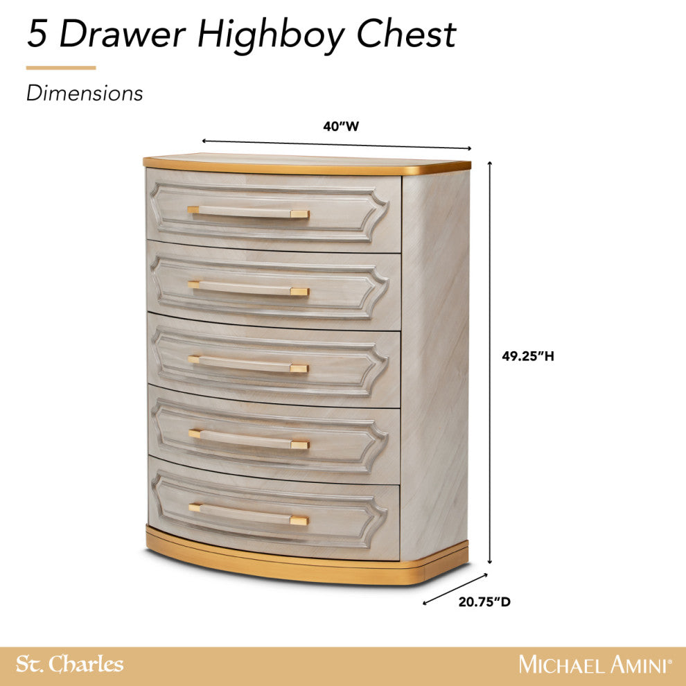 St. Charles 5-Drawer Highboy Chest, Dove Gray