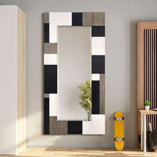 "Geometric Blocks" Hand Made Solid Paulownia Wood Beveled Leaner Mirror, 80"x40"