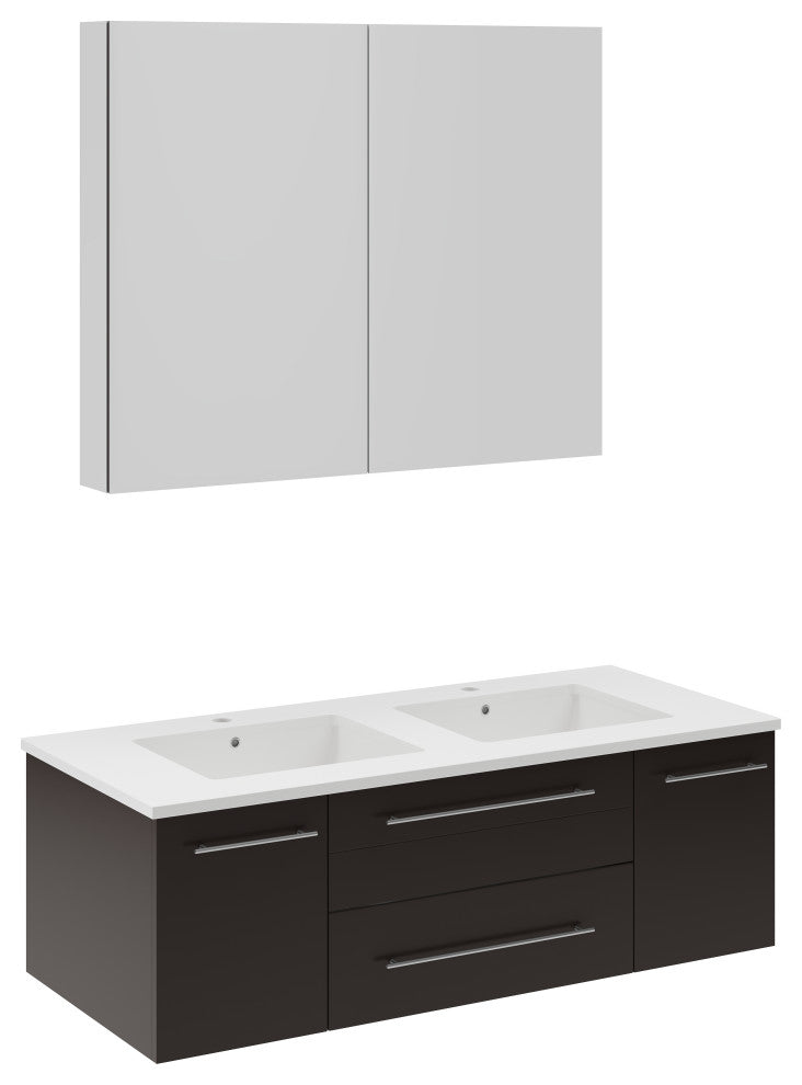 48" Espresso Wall Hung Double Undermount Sink Bathroom Vanity, Medicine Cabinet