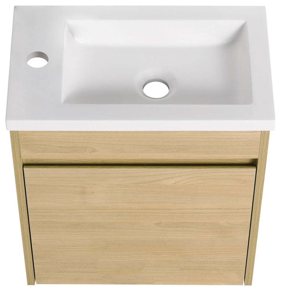 16" Plywood Wall Mounted Bath Vanity Set, Integrated Resin Sink