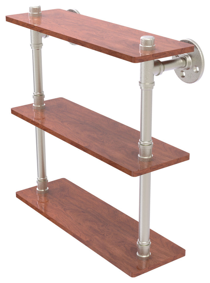 Pipeline 16" Ironwood Triple Shelf, Satin Nickel