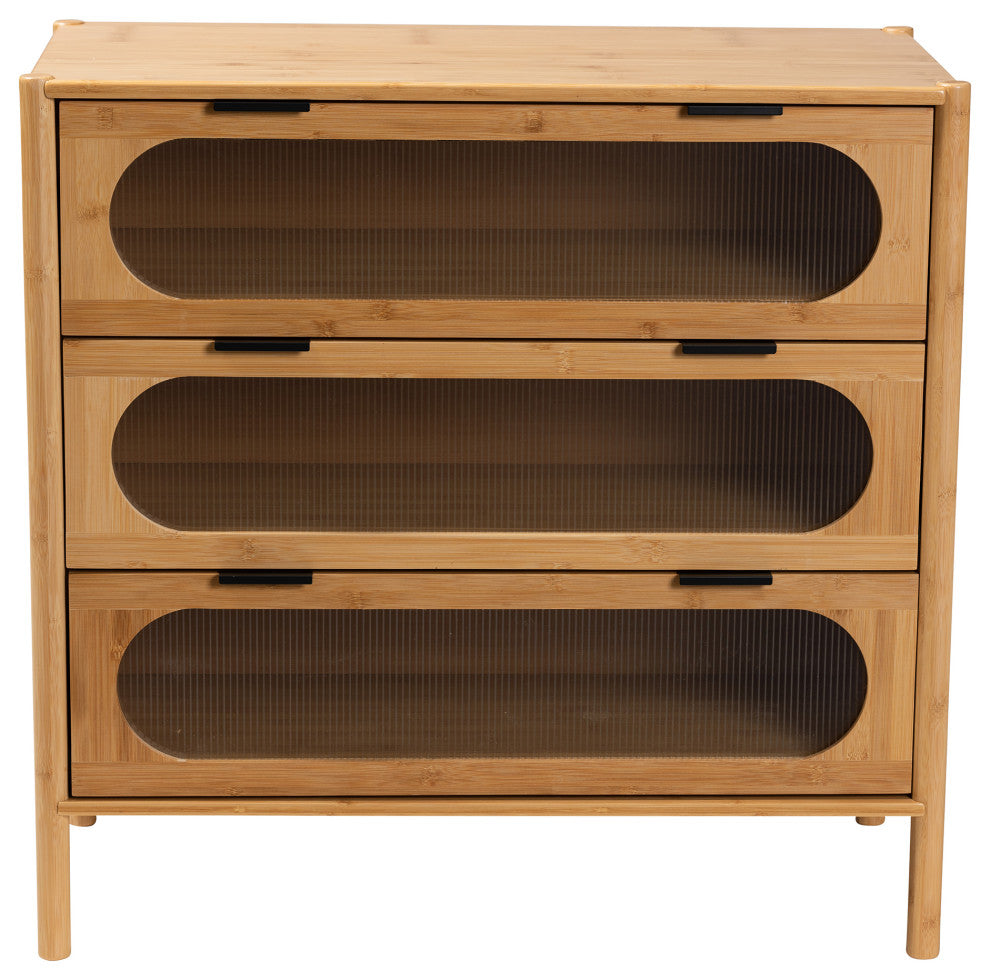 Naresh Natural Brown Bamboo Wood 3-Drawer Storage Cabinet