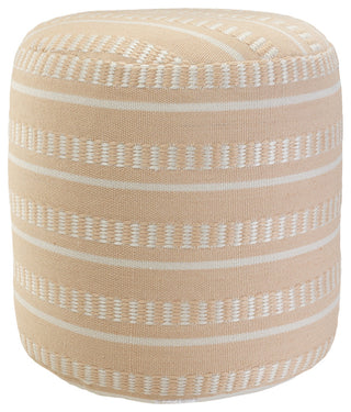 Dash and Stripe Geometric Indoor Outdoor Pouf, Peach/White