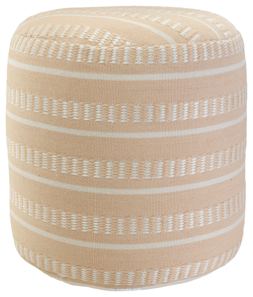 Dash and Stripe Geometric Indoor Outdoor Pouf, Peach/White