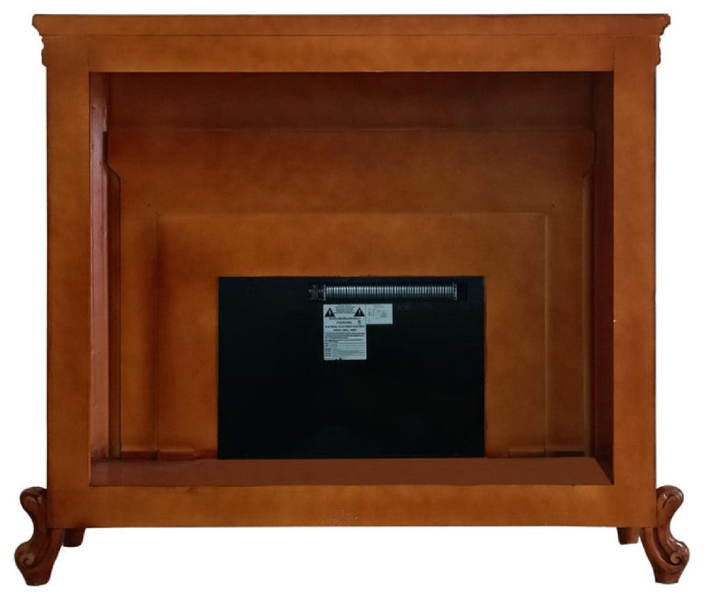 Benzara BM274620 59" Electric Fireplace, Carved Scrolled Legs, Walnut Brown