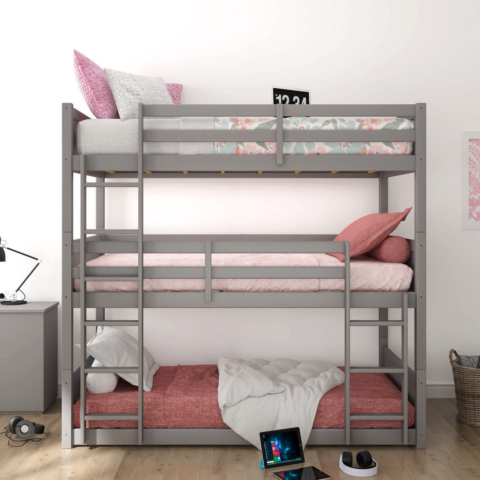 Hillsdale Capri Wood Triple Twin Size Low Floor Bunk Bed with Ladder