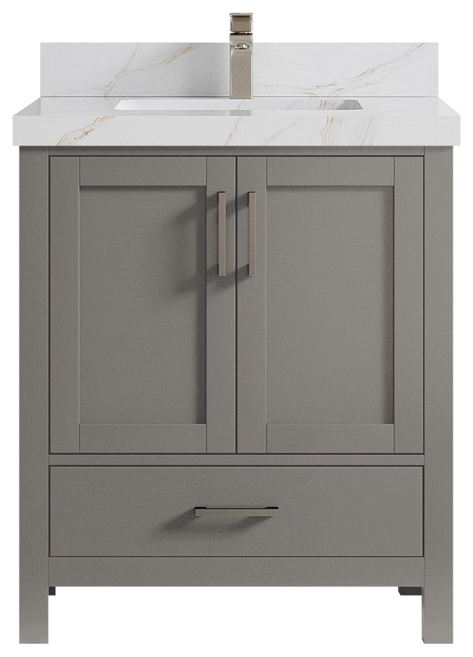 Malibu 30 Single Sink Bath Vanity in Elephant Skin Gray 2" Calacatta Sienna