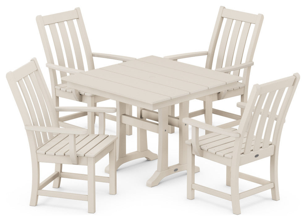 Vineyard 5-Piece Farmhouse Trestle Arm Chair Dining Set, Sand