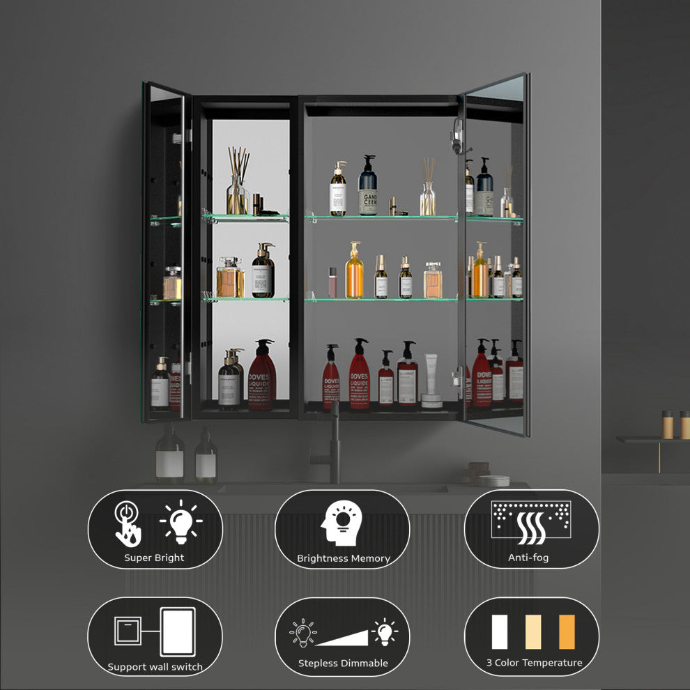 30"x30" Surface Mount Frameless LED Medicine Cabinet With Anti-Fog and Dimmable, Right Door
