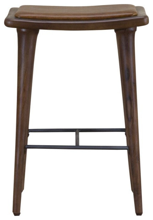 Walnut Finish Leather Counter Stool